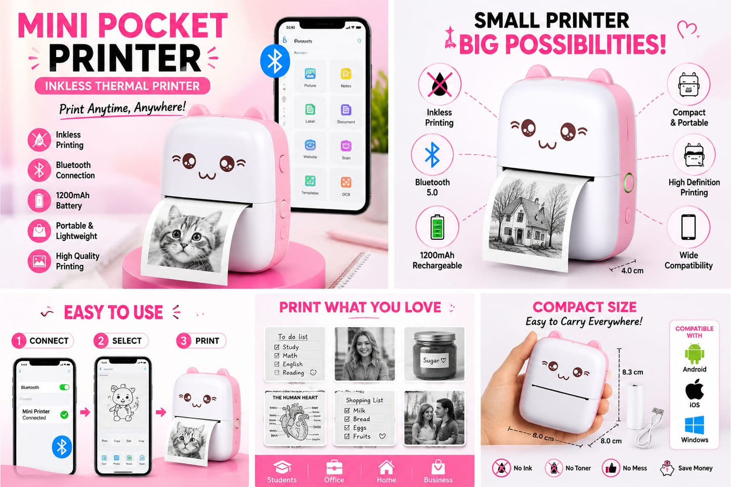 Mini Thermal Pocket Printer – Inkless Bluetooth Portable Printer