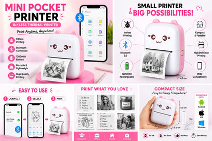 Mini Thermal Pocket Printer – Inkless Bluetooth Portable Printer
